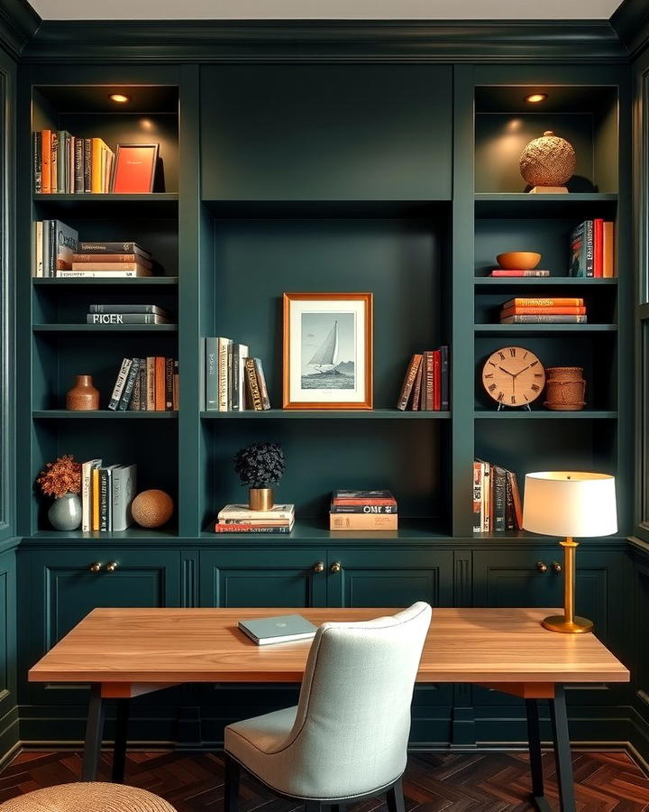 Dark Green Built In Shelves