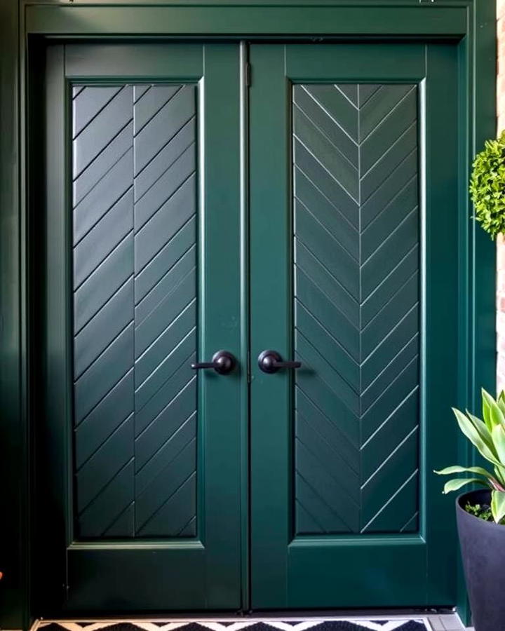 Dark Green Door with Chevron Patterned Panels
