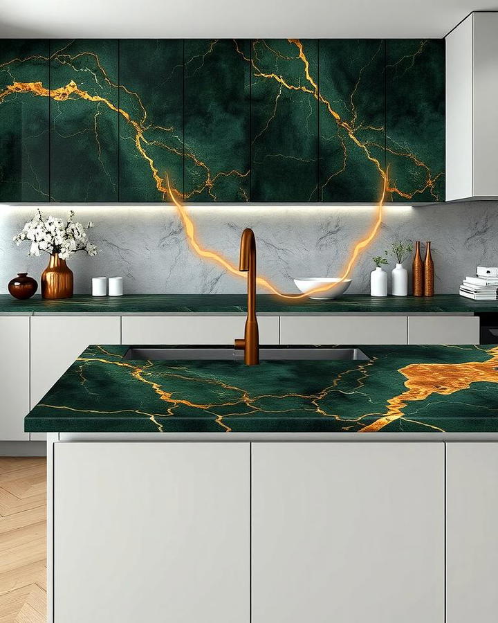 Dark Green Marble with Gold Veining