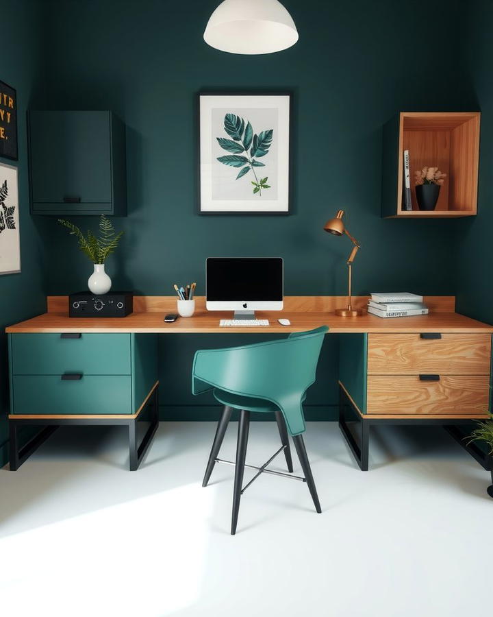 Dark Green and Wood Desk Combo