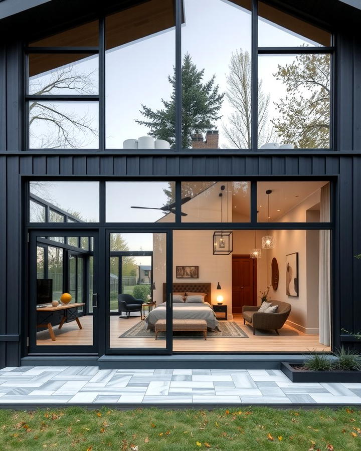 Dark Grey with Large Glass Windows