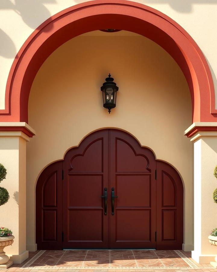 Dark Red Door with Arched Design