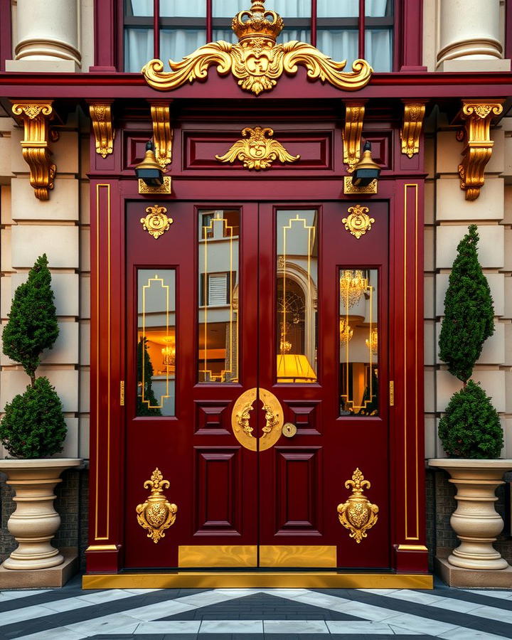 Dark Red Door with Brass Accents