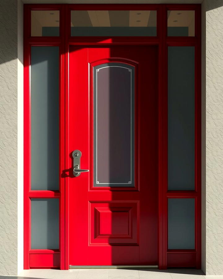 Dark Red Door with Frosted Glass Panels