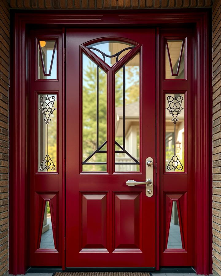 Dark Red Door with Geometric Glass Inserts