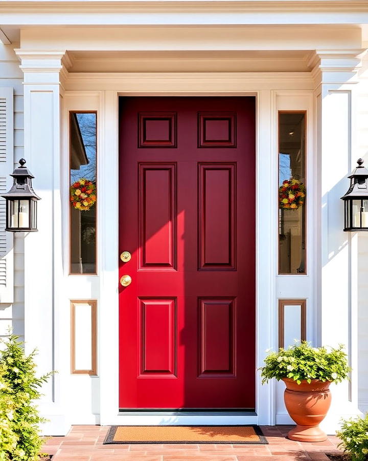 Dark Red and White Trim Front Door