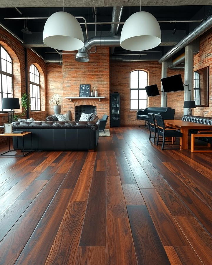 Dark Walnut Floors in Industrial Style Rooms