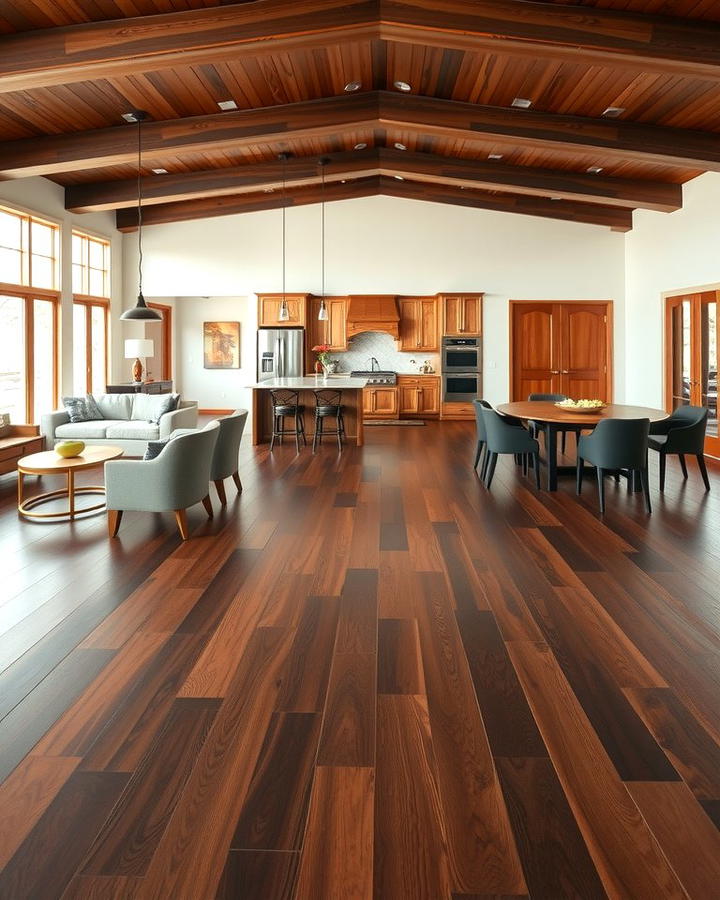 Dark Walnut Floors in Open Concept Spaces