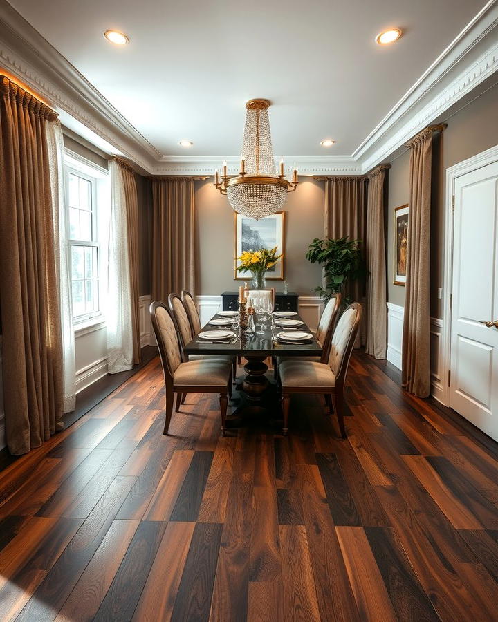 Dark Walnut Floors in a Dining Room