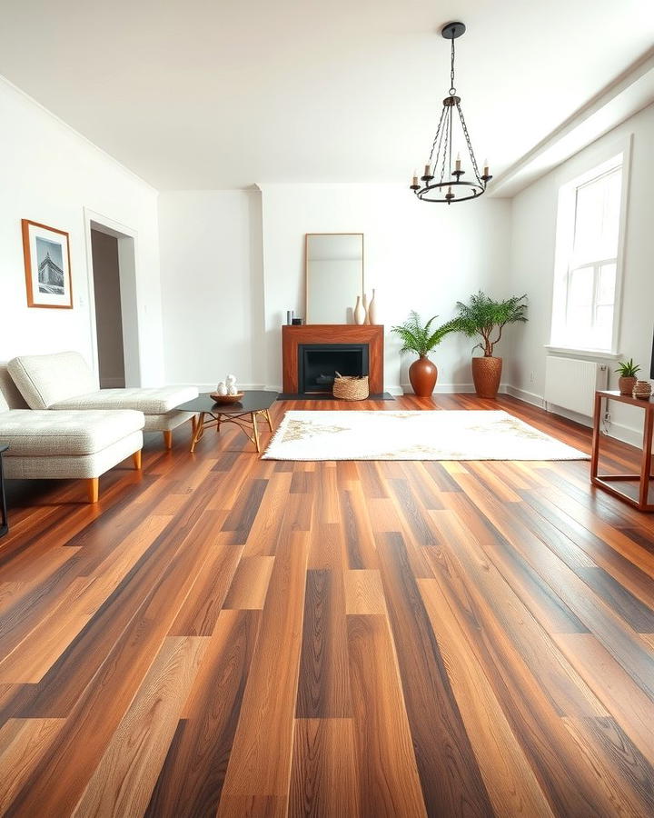 Dark Walnut Floors in a Minimalist Living Room