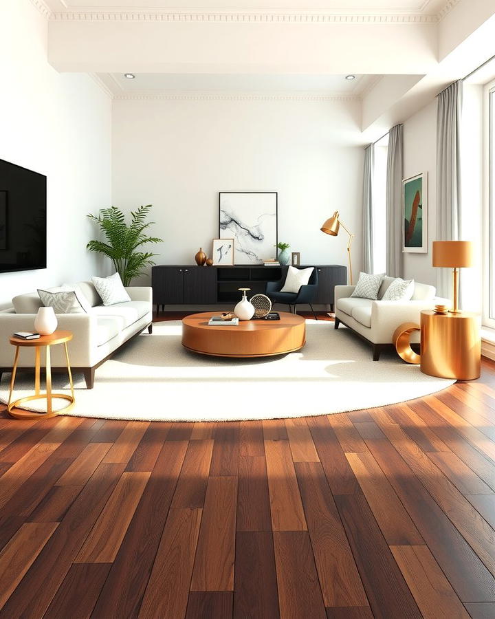 Dark Walnut Floors in a Modern Living Room