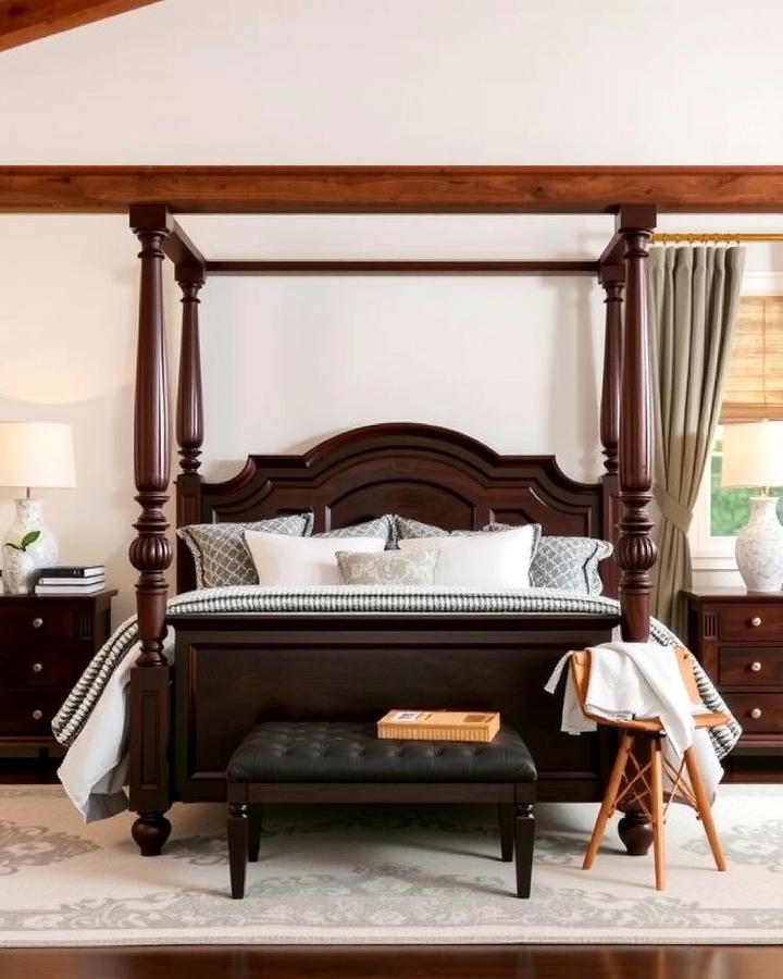 Dark Wood Four Poster Bed