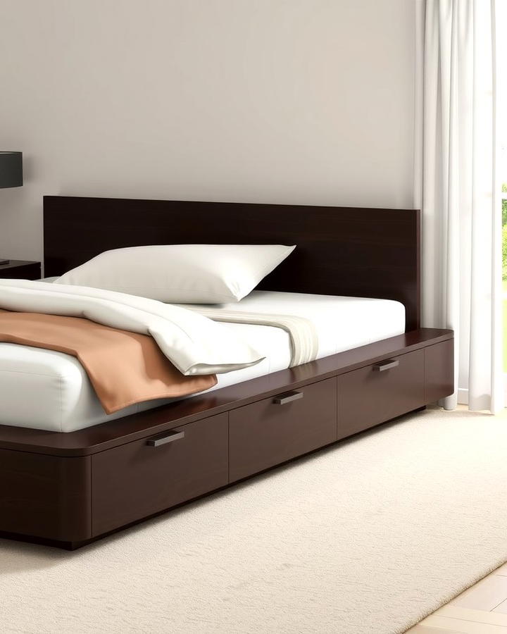 Dark Wood Platform Bed with Built In Storage