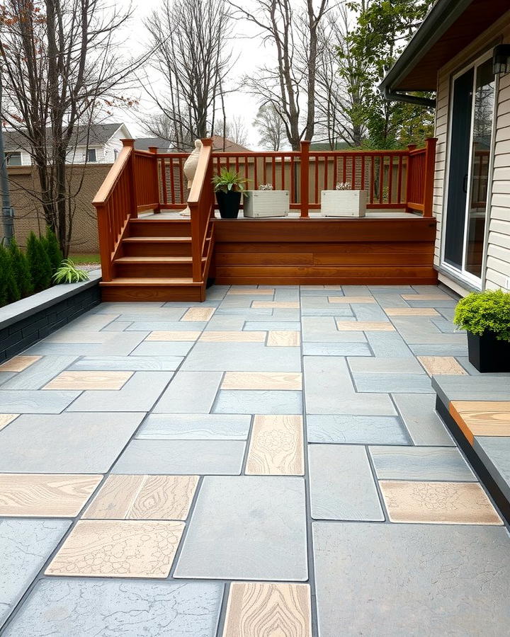 Decorative Stamped Concrete Patio with Deck