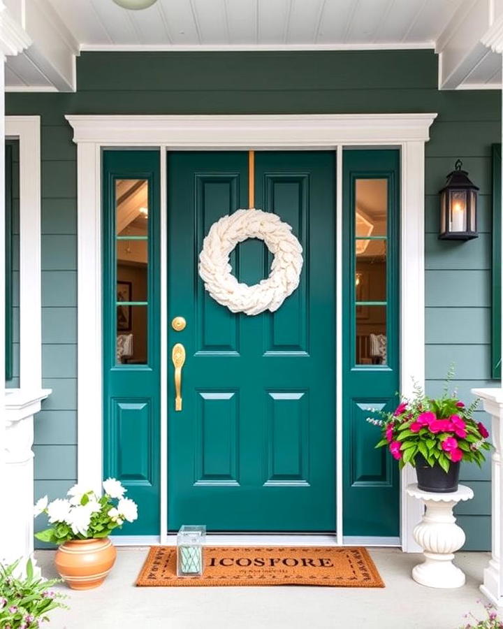 Deep Teal Green Door with White Trim