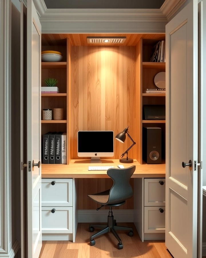 Desk Built into a Closet Nook