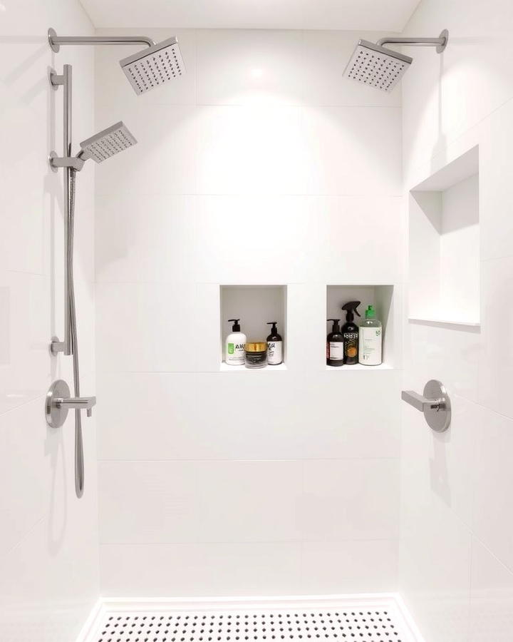 Double Shower with Built In Storage Niches