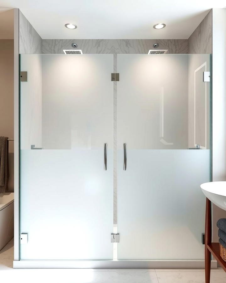 Double Shower with Frosted Glass Panels