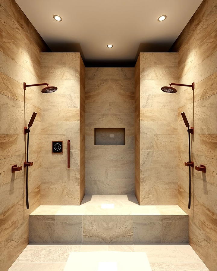 Double Shower with Natural Stone Walls