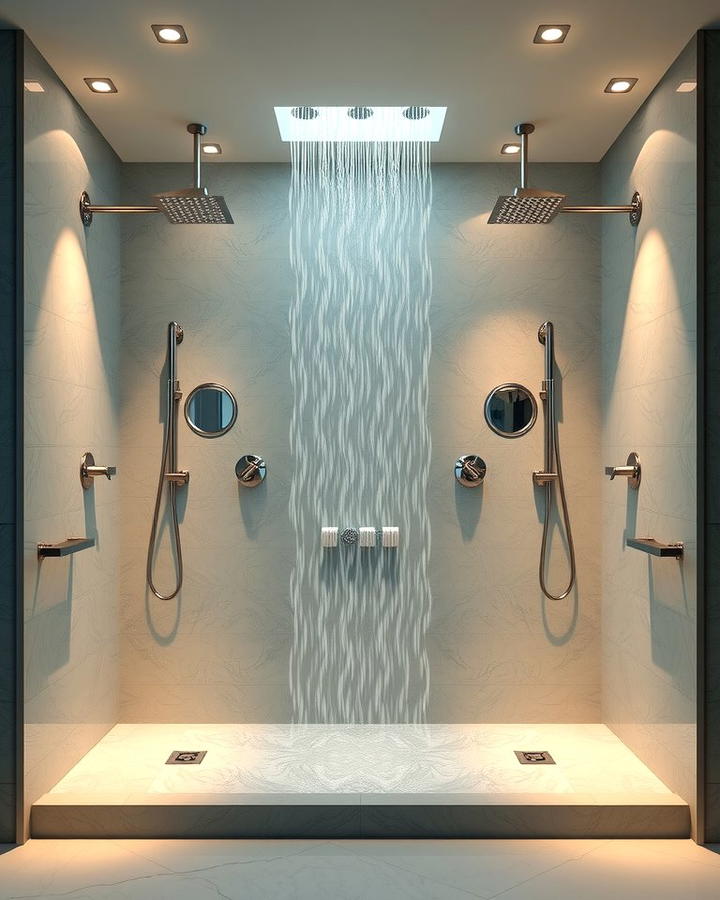 Double Shower with a Waterfall Feature