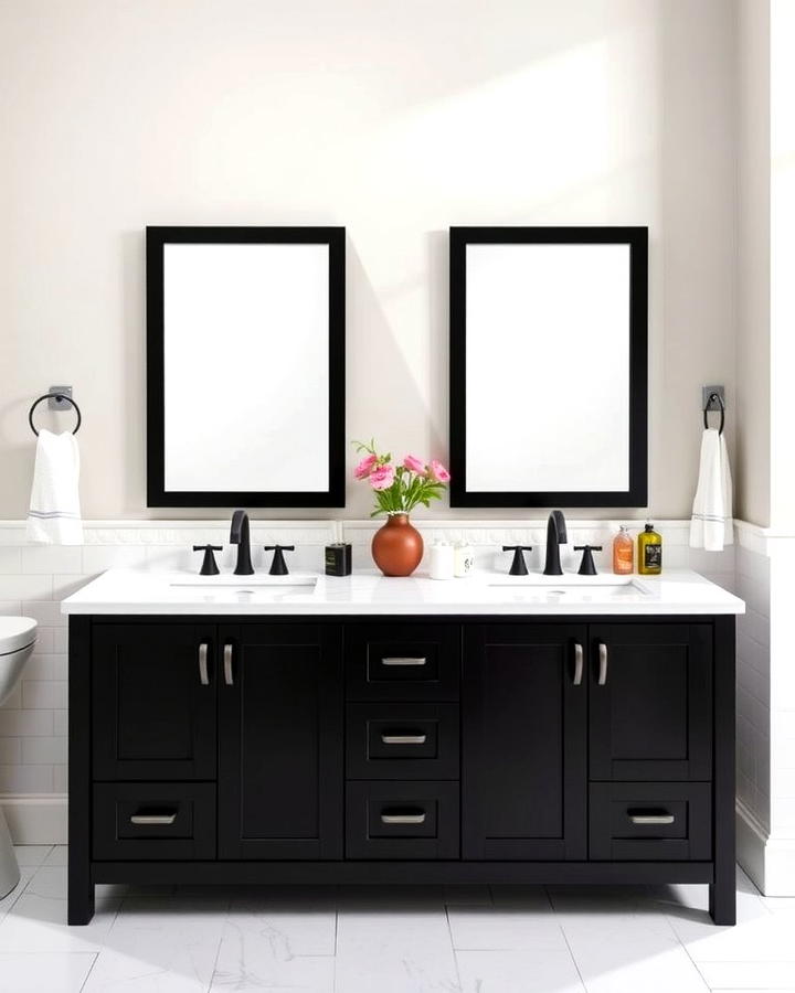 Double Sink Black Vanity for Shared Spaces