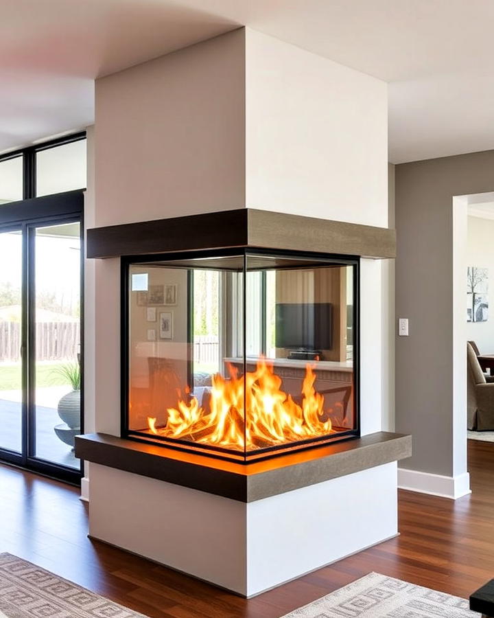 Double sided Corner Fireplace Idea