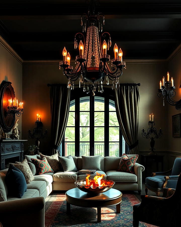 Dramatic Lighting in Gothic Living Rom