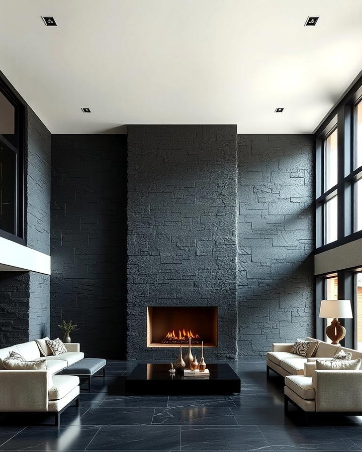 Dramatic Look with Floor to Ceiling Black Stone