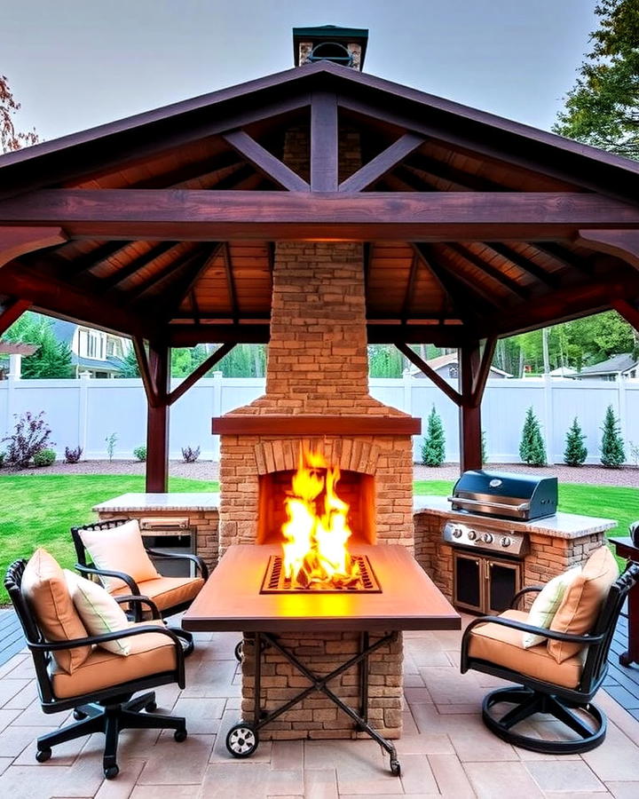 Dual purpose Gazebo With Fireplace and Grill