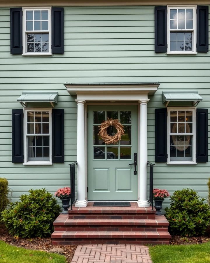 Dusty Green with Black Shutters