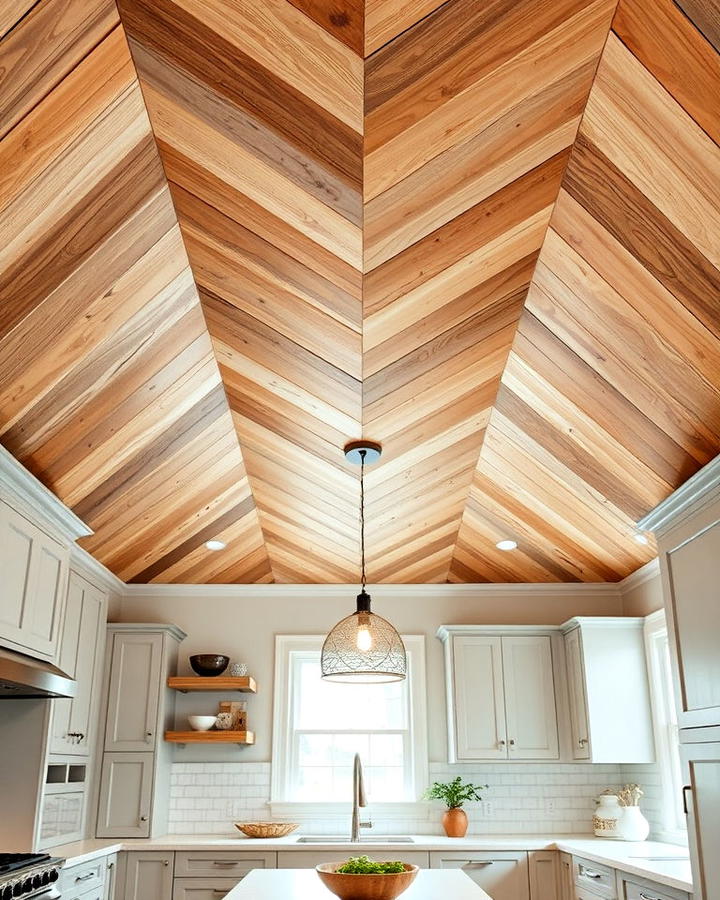 Dynamic Chevron Wood Ceiling