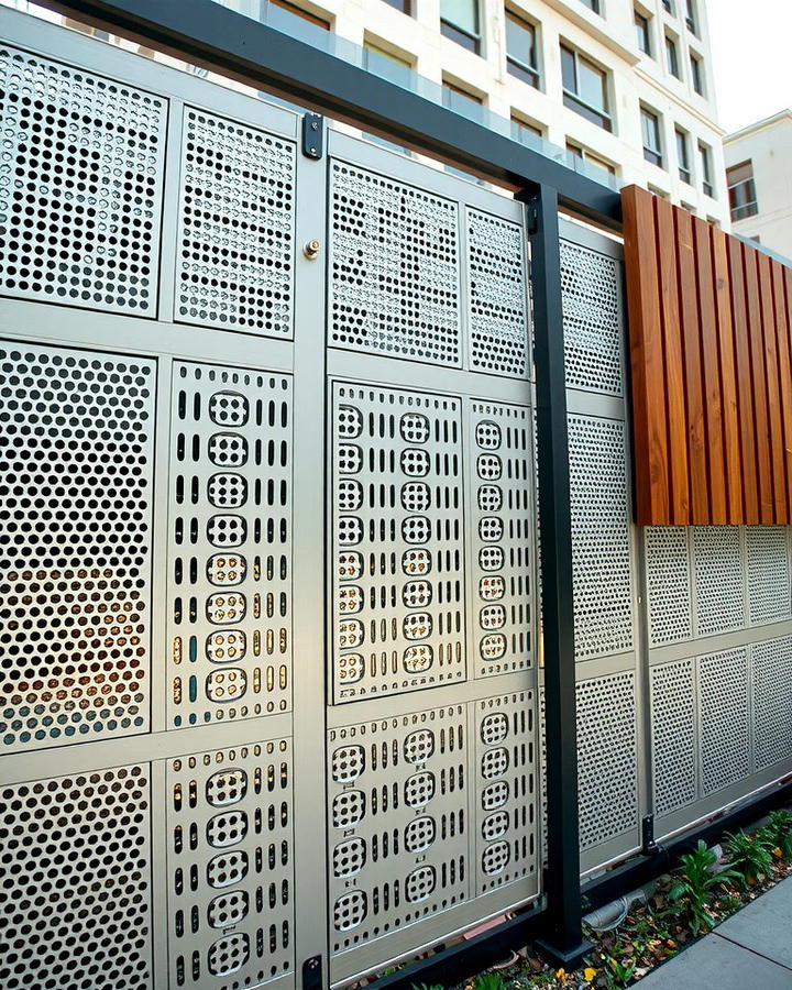 Dynamic Texture with Perforated Metal and Wooden Accents