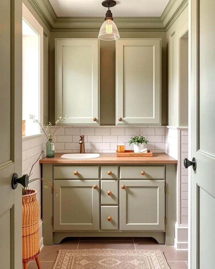 Earthy Sage Green Cabinets