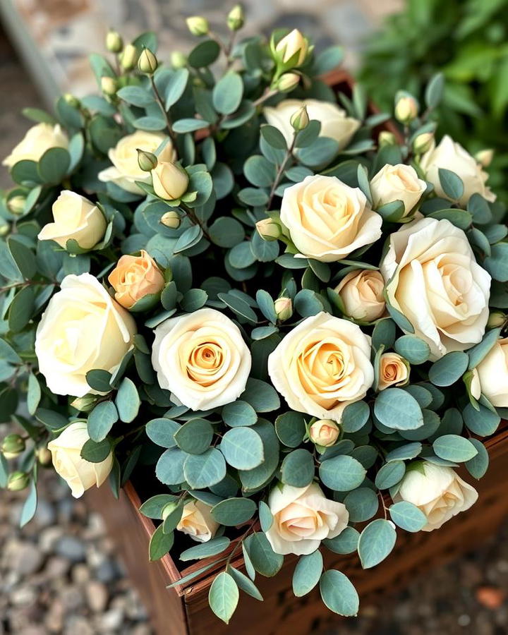 Earthy Tones with Eucalyptus and Cream Roses