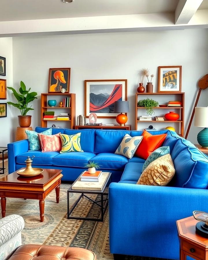 Eclectic Mix with Bold Blue Couch