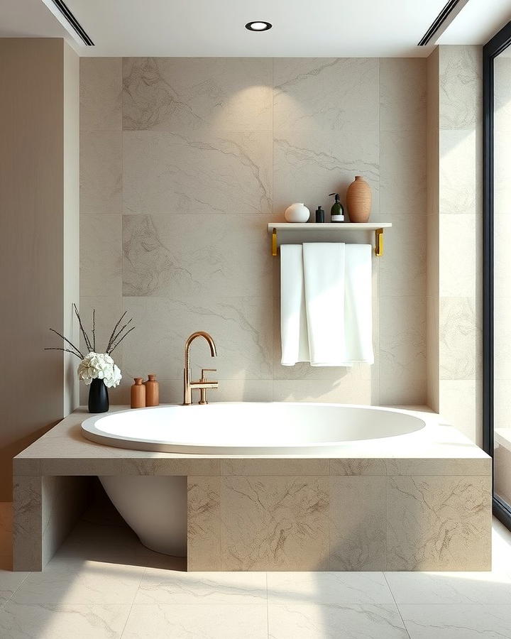 Elevated Drop In Tub with a Stone Surround