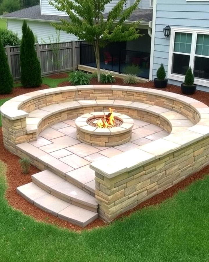 Elevated Flagstone Fire Pit with Seating Wall