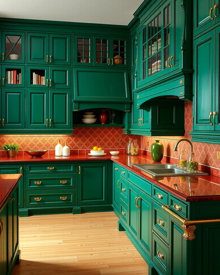 Emerald Green Cabinets with Mahogany Countertops