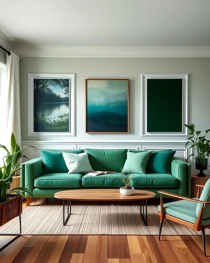 Emerald Green Sofa in a Monochromatic Scheme