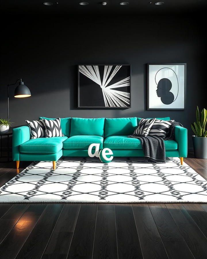 Emerald Green Sofa with Black and White Dcor