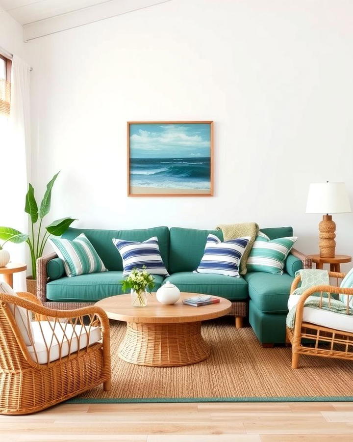 Emerald Green Sofa with Coastal Elements