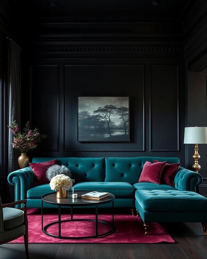 Emerald Green Sofa with Dark Walls