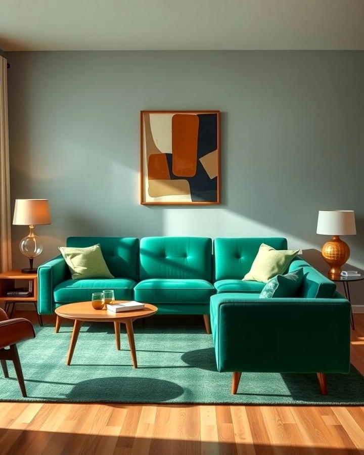 Emerald Green Sofa with Mid Century Modern Design