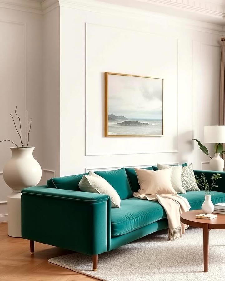 Emerald Green Sofa with Neutral Tones