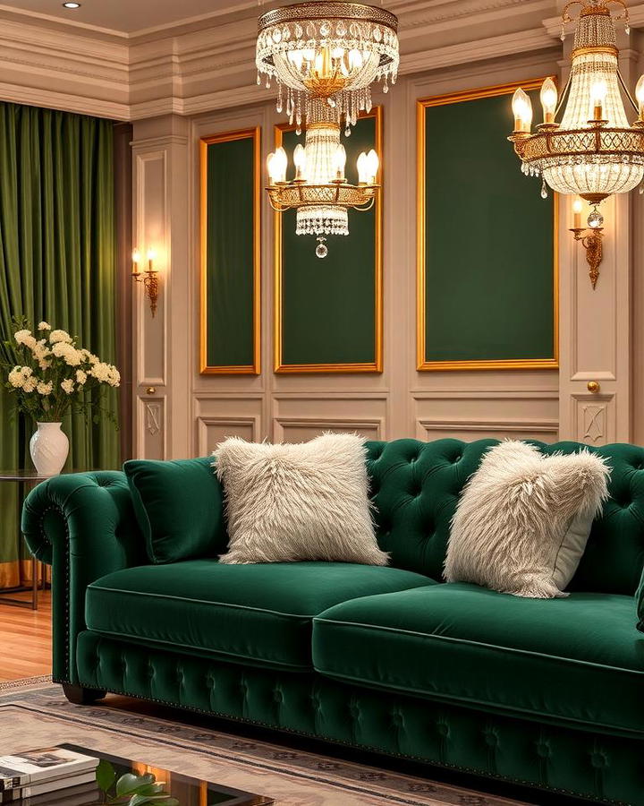 Emerald Green Sofa with Velvet Texture