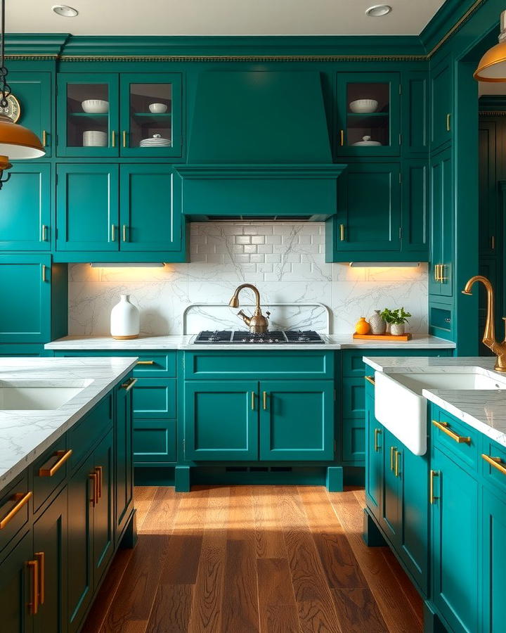 Emerald Green and Marble Countertops