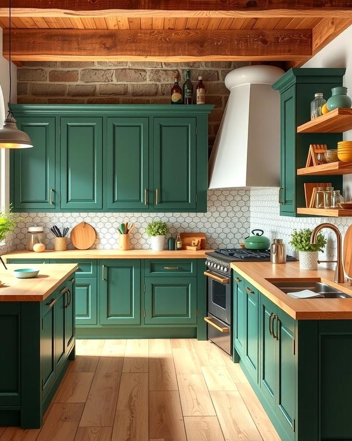 Emerald Green and Natural Wood Accents