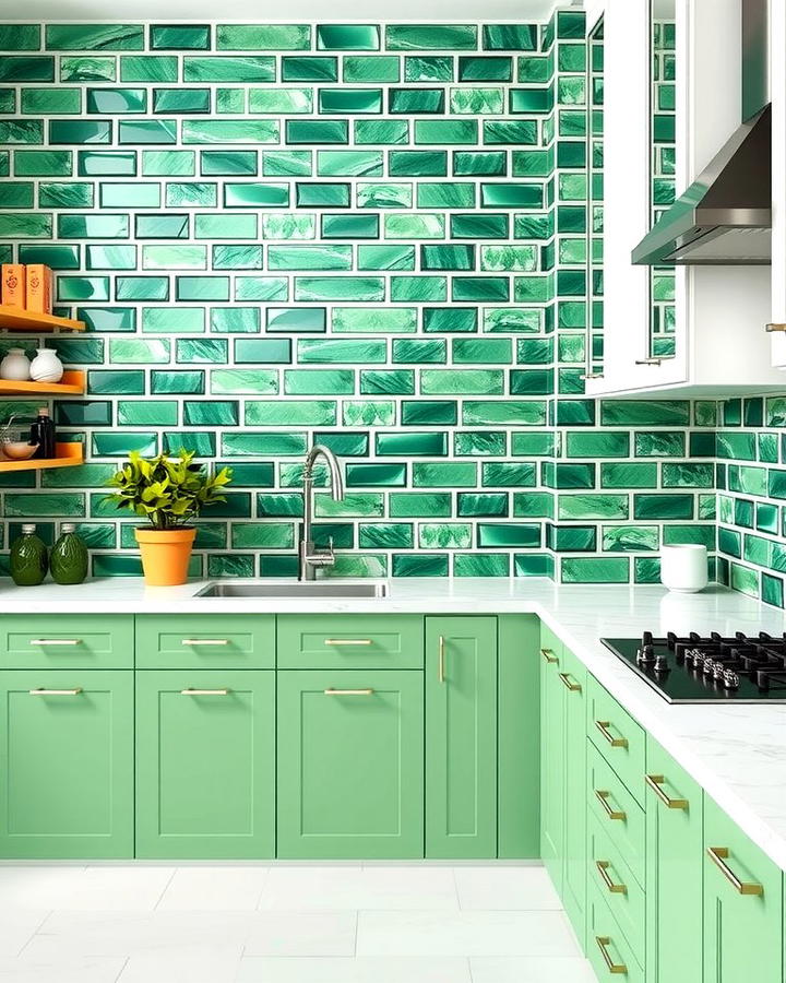 Emerald Green and White Subway Tile Combination