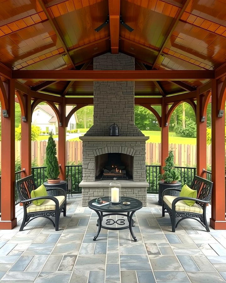 Enclosed Gazebo with Fireplace for Year Round Use