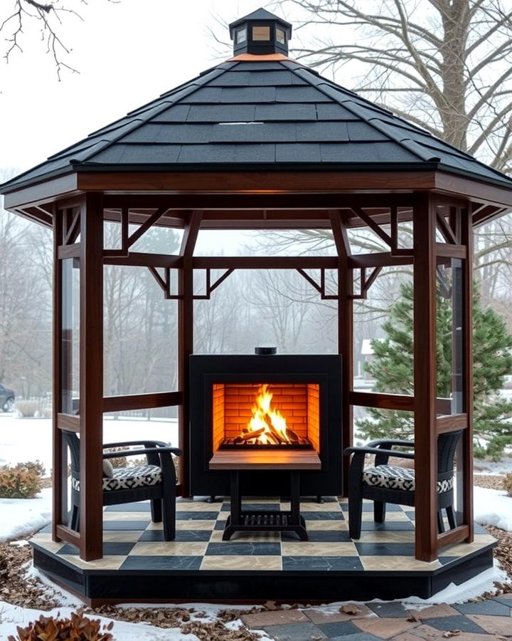 Enclosed Gazebo with a Fireplace